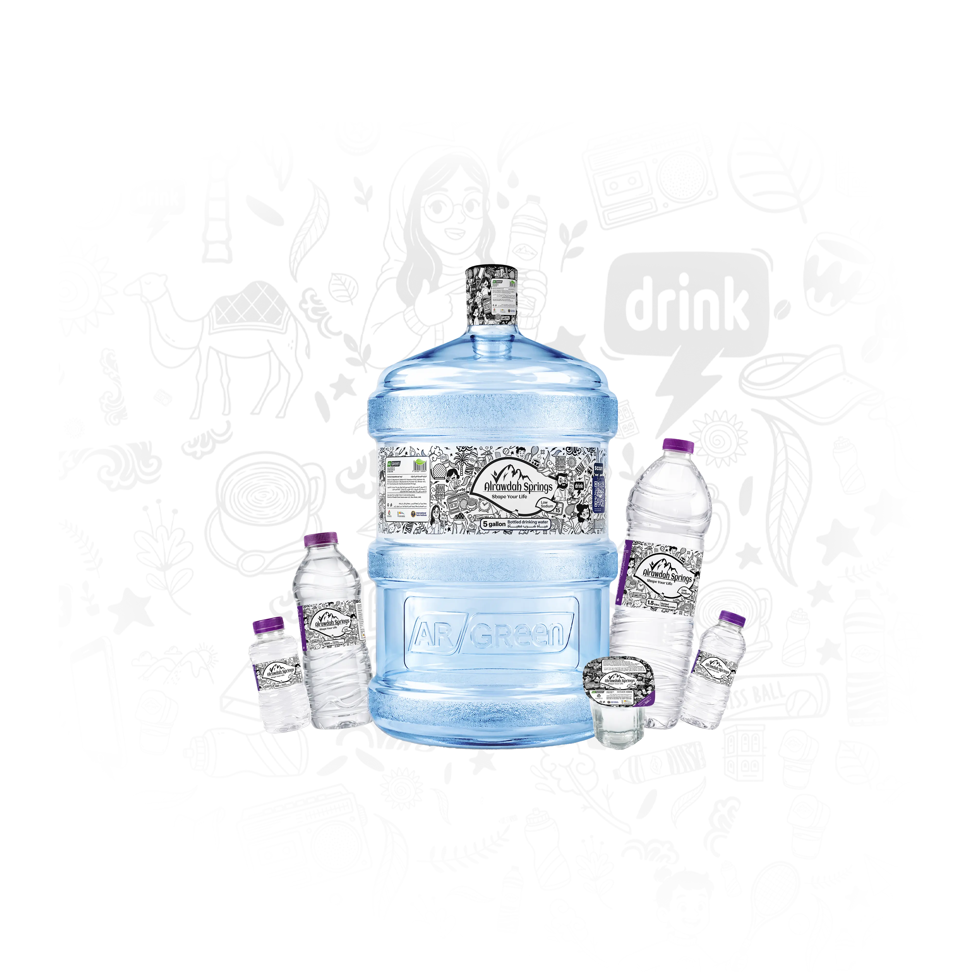 Alrawdah Springs complete low-sodium water product range